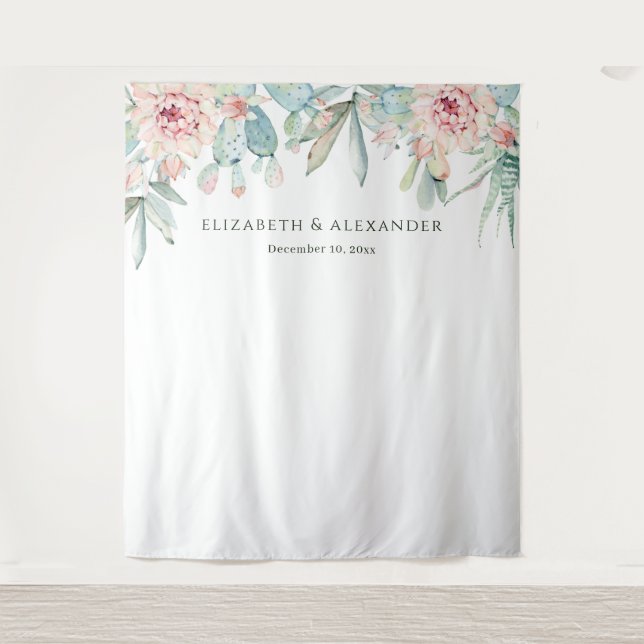 Watercolor Desert Cactus Wedding Welcome Backdrop Tapestry (Front)