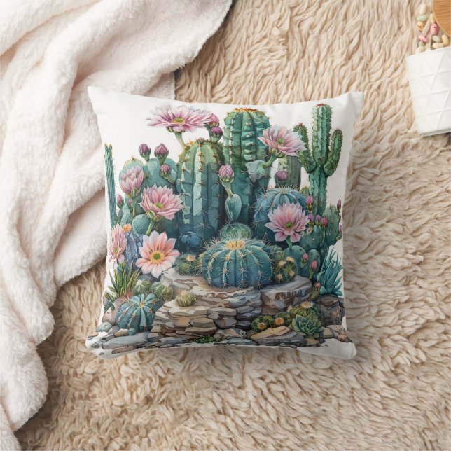 Watercolor desert flowers cacti. cushion (Blanket)