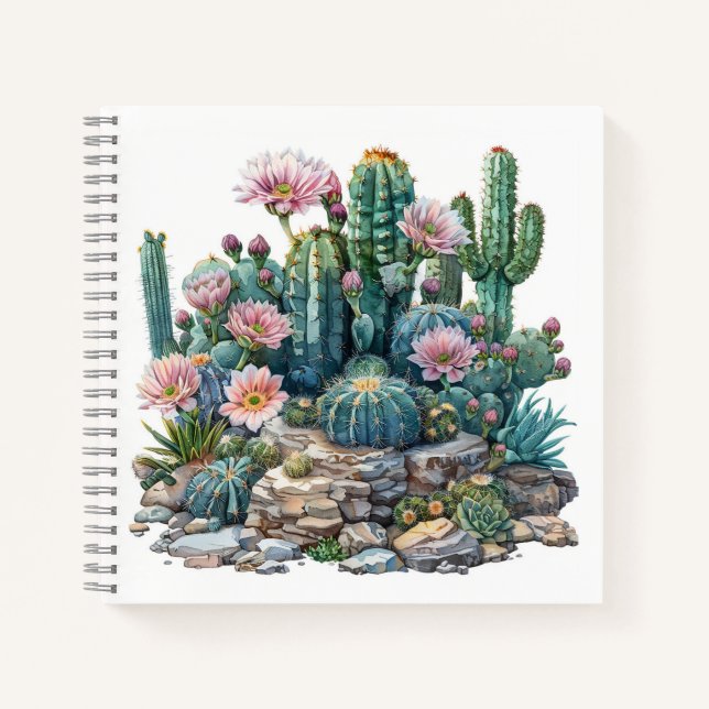 Watercolor desert flowers cacti. notebook (Front)