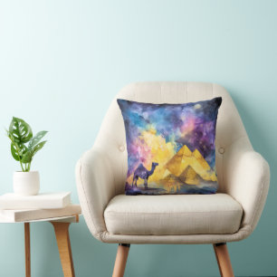 Watercolor Desert Galaxy Camel Pyramid Travel Cushion