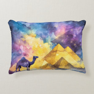 Watercolor Desert Galaxy Camel Pyramid Travel Decorative Cushion