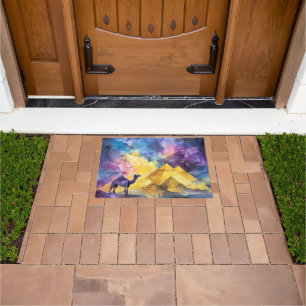 Watercolor Desert Galaxy Camel Pyramid Travel Doormat