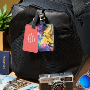 Watercolor Desert Galaxy Camel Pyramid Travel Luggage Tag