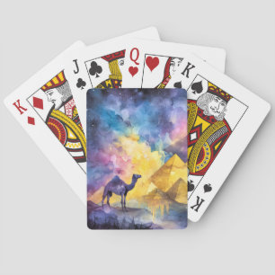 Watercolor Desert Galaxy Camel Pyramid Travel Playing Cards