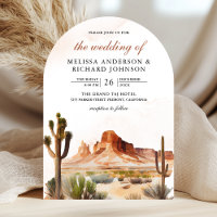 Watercolor Desert Mountain Cactus QR Code Wedding