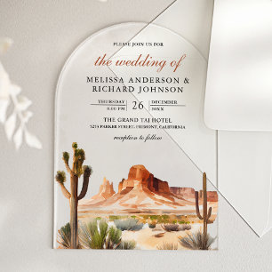 Watercolor Desert Mountain Cactus Wedding Acrylic Invitations