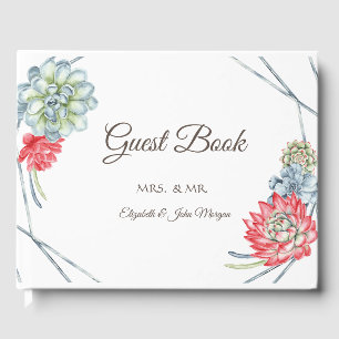 Watercolor Desert Red Succulents Guest Book