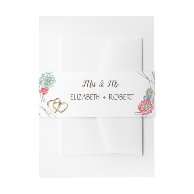 Watercolor Desert Red Succulents Hearts Invitation Belly Band (Front Example)