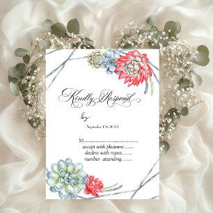 Watercolor Desert Red Succulents RSVP  Invitation