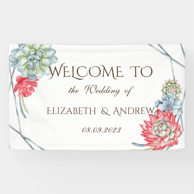 Watercolor Desert Red Succulents Wedding Banner (Horizontal)