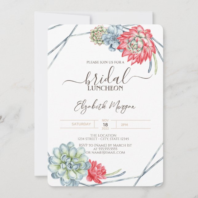 Watercolor Desert Succulents Bridal Luncheon Invitation (Front)