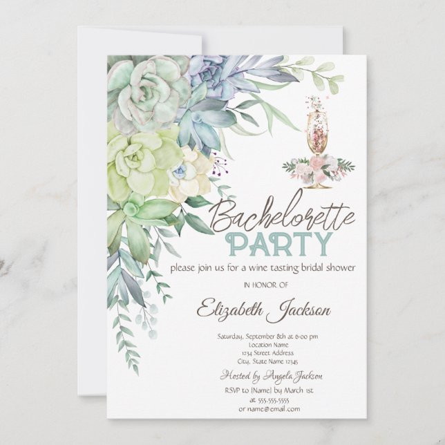 Watercolor Desert Succulents Dots Bachelorette  Invitation (Front)
