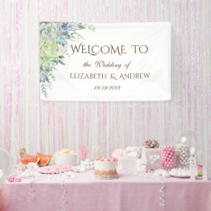 Watercolor Desert Succulents Dots Wedding Banner