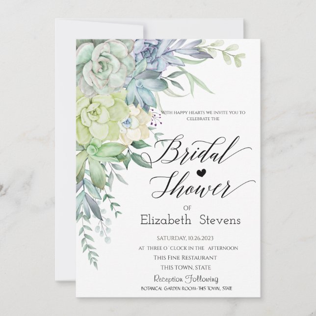 Watercolor Desert Succulents Script Bridal Shower  Invitation (Front)