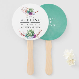 Watercolor Desert Succulents Wedding Favour Hand Fan