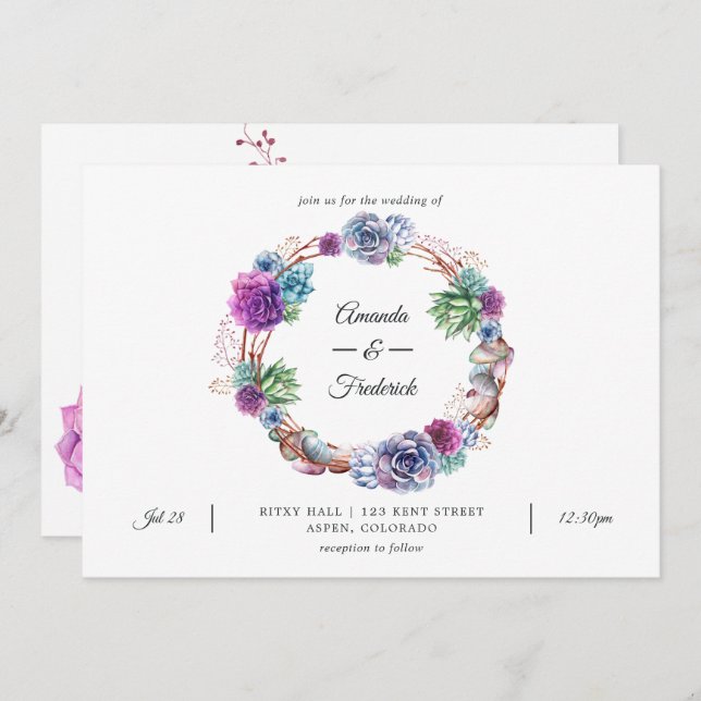 Watercolor Desert Succulents Wedding Invitation (Front/Back)
