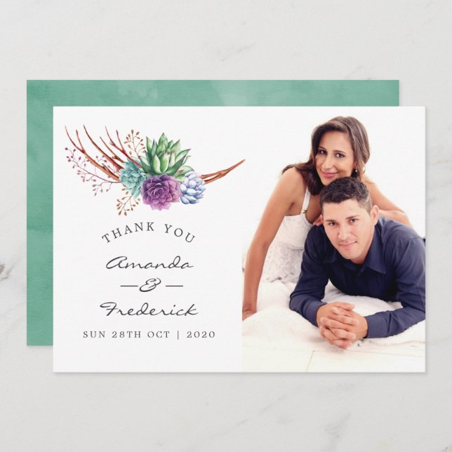 Watercolor Desert Succulents Wedding Thank You Invitation (Front/Back)