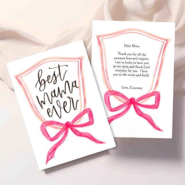 Watercolor design Mother's Day Card BEST MAMA EVER (Best Mama Ever Card | Personalized Mother's Day Card with Bow Design | Custom Gift from daughter)