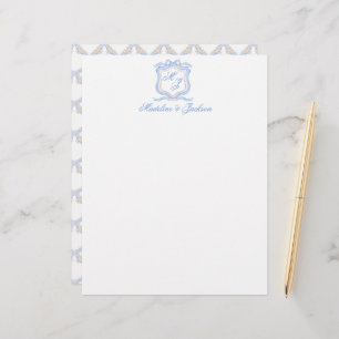 Watercolor Designer Blue Monogram Crest Wedding Custom Letterhead