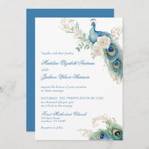 Watercolor Designer Blue Monogram Crest Wedding Invitation
