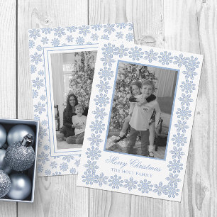Watercolor Designer Blue Snowflakes Christmas Holiday Card