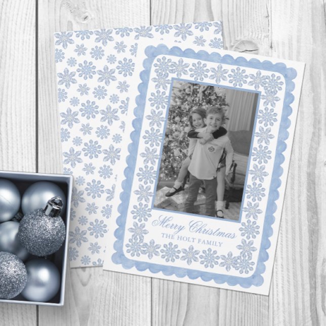 Watercolor Designer Blue Snowflakes Christmas Holiday Card (Creator Uploaded)