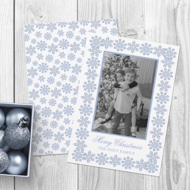 Watercolor Designer Blue Snowflakes Christmas Holiday Card (Creator Uploaded)