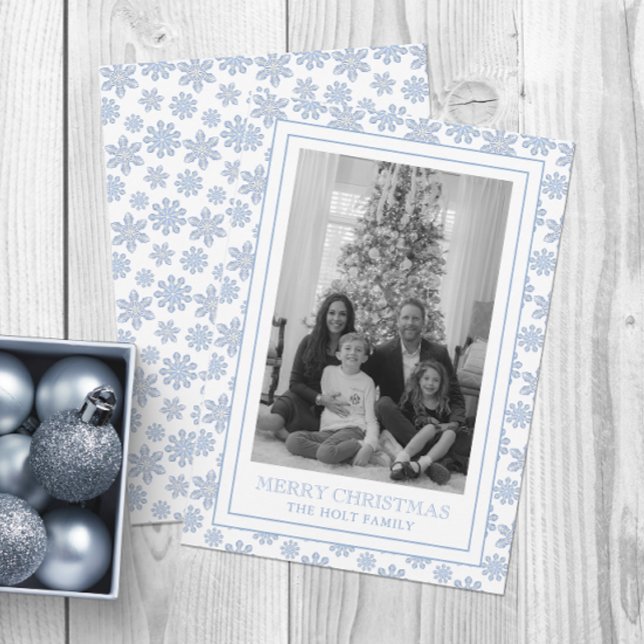 Watercolor Designer Blue Snowflakes Christmas Holiday Card (Creator Uploaded)