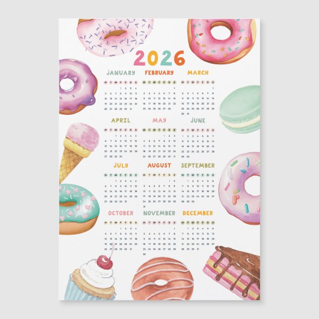 Watercolor Dessert Doughnut 2026 Calendar (Front)