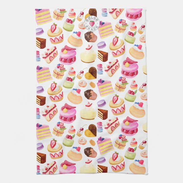Watercolor Desserts and Pastries Tea Towel (Vertical)
