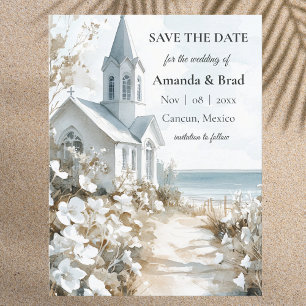 Watercolor Destination Beach Wedding Save the Date Holiday Postcard