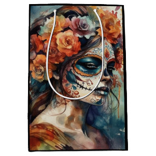 Watercolor Día de los Muertos Catrina Portrait Medium Gift Bag