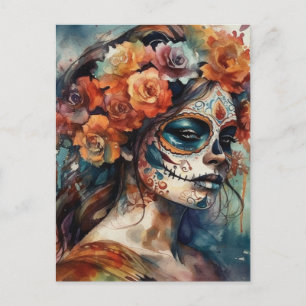 Watercolor Día de los Muertos Catrina Portrait Postcard