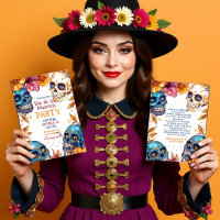 💀 Watercolor Día de Muertos Party Invitation