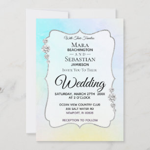 *~* Watercolor Diamond Pastel Beach Wedding Invitation