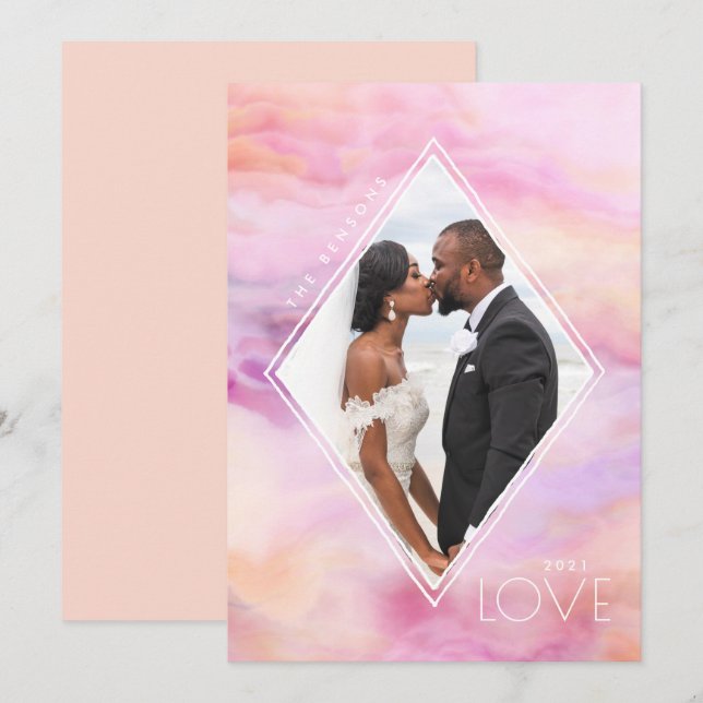 Watercolor Diamond Peach Pink Purple Agate Holiday Card (Front/Back)