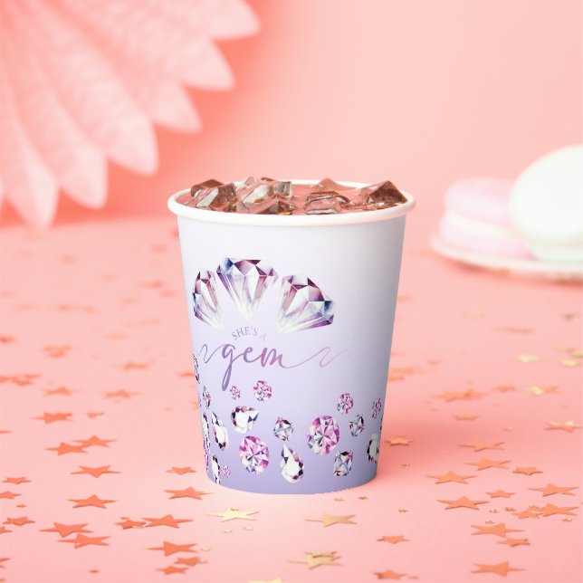 Watercolor Diamond She's a Gem Birthday Paper Cups (Insitu)