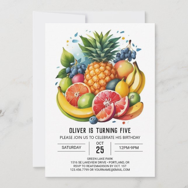 Watercolor Digital Apple Fruits Birthday Invitation (Front)