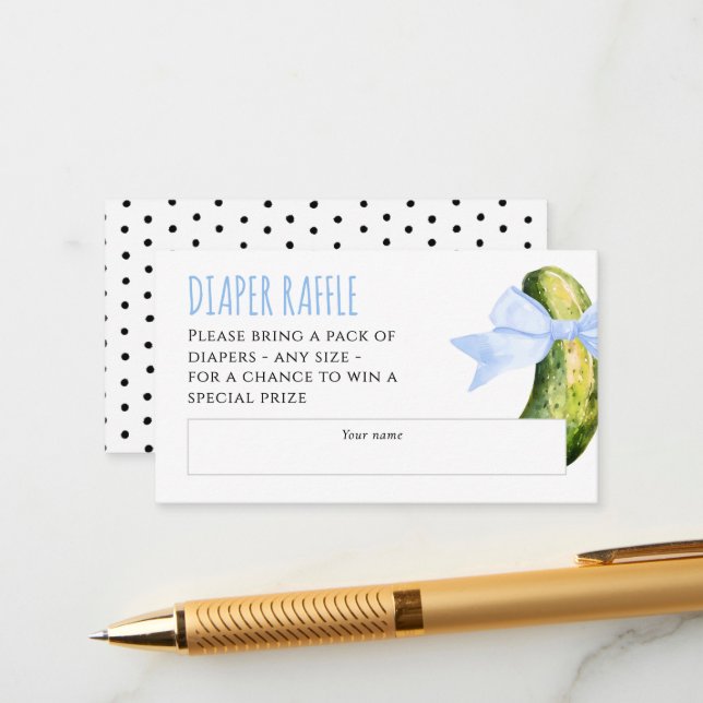 Watercolor Dill Pickle Baby Shower Diaper Raffle Enclosure Card (Front/Back In Situ)