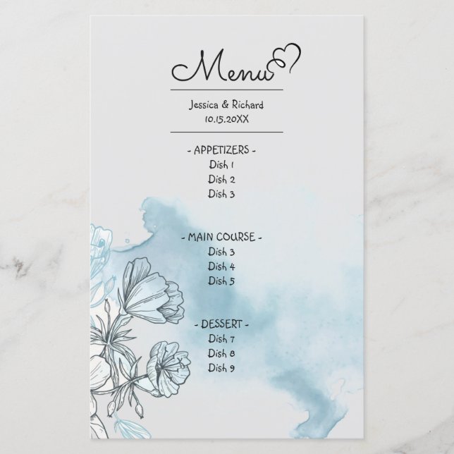Watercolor Dinner Menu Card (Front)