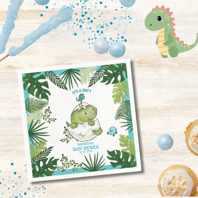 Watercolor Dino Egg Hatch Boy Baby Shower  Napkin (Watercolor Dino Egg Hatch Boy Baby Shower Napkins)