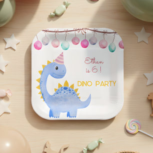 Watercolor Dino party kids birthday Paper Plate