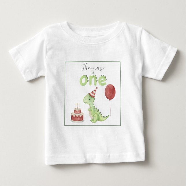 Watercolor Dinosaur 1st birthday Baby T-Shirt (Front)