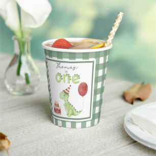 Watercolor Dinosaur 1st birthday Paper Cups