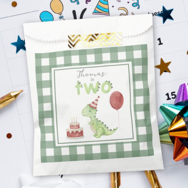 Watercolor Dinosaur 2nd birthday Favour Bags (Creator Uploaded)