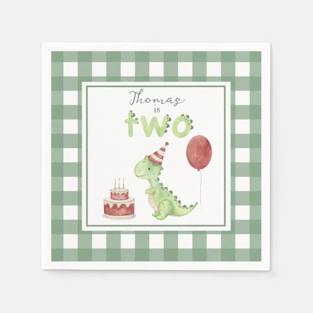 Watercolor Dinosaur 2nd birthday Napkin (Front)