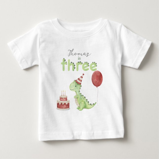 Watercolor Dinosaur 3rd birthday Baby T-Shirt (Front)