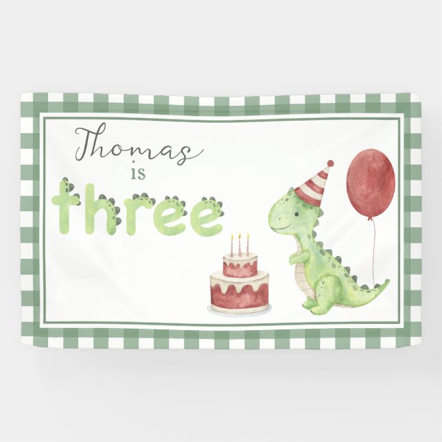 Watercolor Dinosaur 3rd birthday Welcome Banner (Horizontal)
