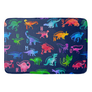 Watercolor Dinosaur Alphabet Colourful Dino Kids Bath Mat