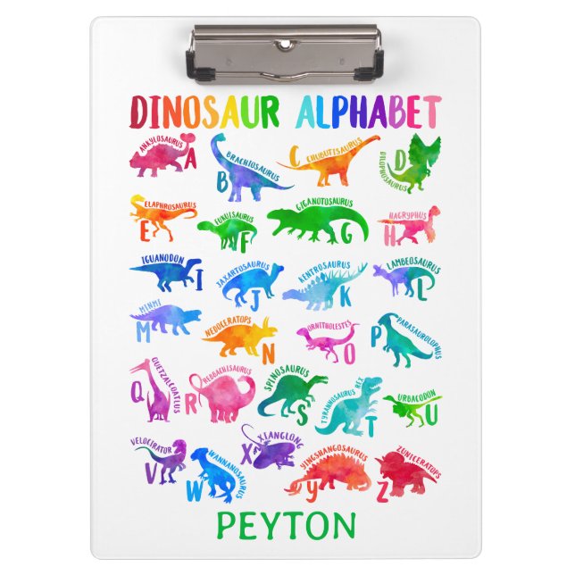 Watercolor Dinosaur Alphabet Colourful Dino Kids Clipboard (Front)